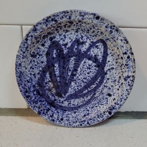 Vintage 1979 Pottery Speckled Blue  Coaster Trinket Dish